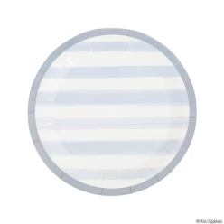 Blue & White Striped Round Paper Dinner Plates-24Pk